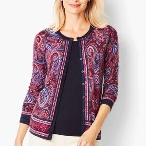 Talbots Charming Cardigan Multicolor Paisley Knit